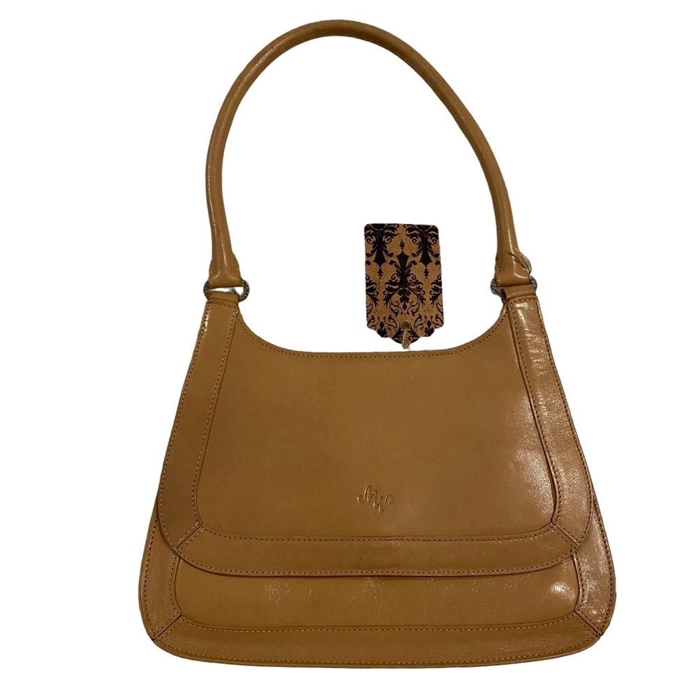 Monsac Tan Leather Curved Shoulder Bag Classic Minimalist Top Handle Purse